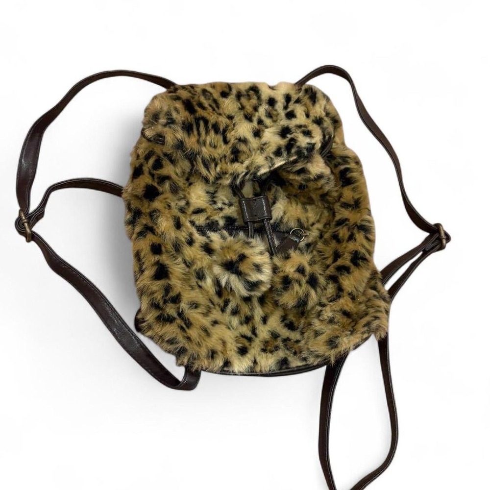 Leopard Print Fuzzy Mini Backpack Brown Y2K Animal Print Bag